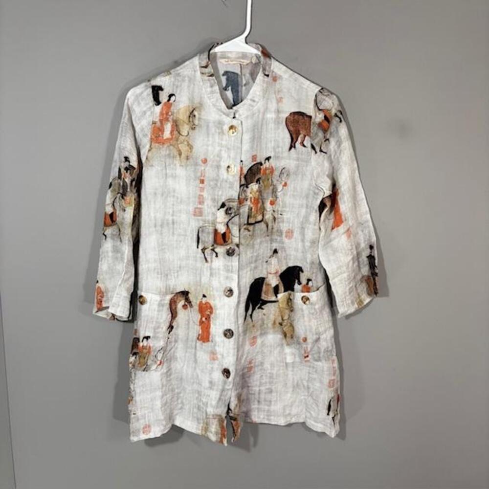Soft Surroundings Jacket Womens XS Multicolor Horse Art Print Button Front